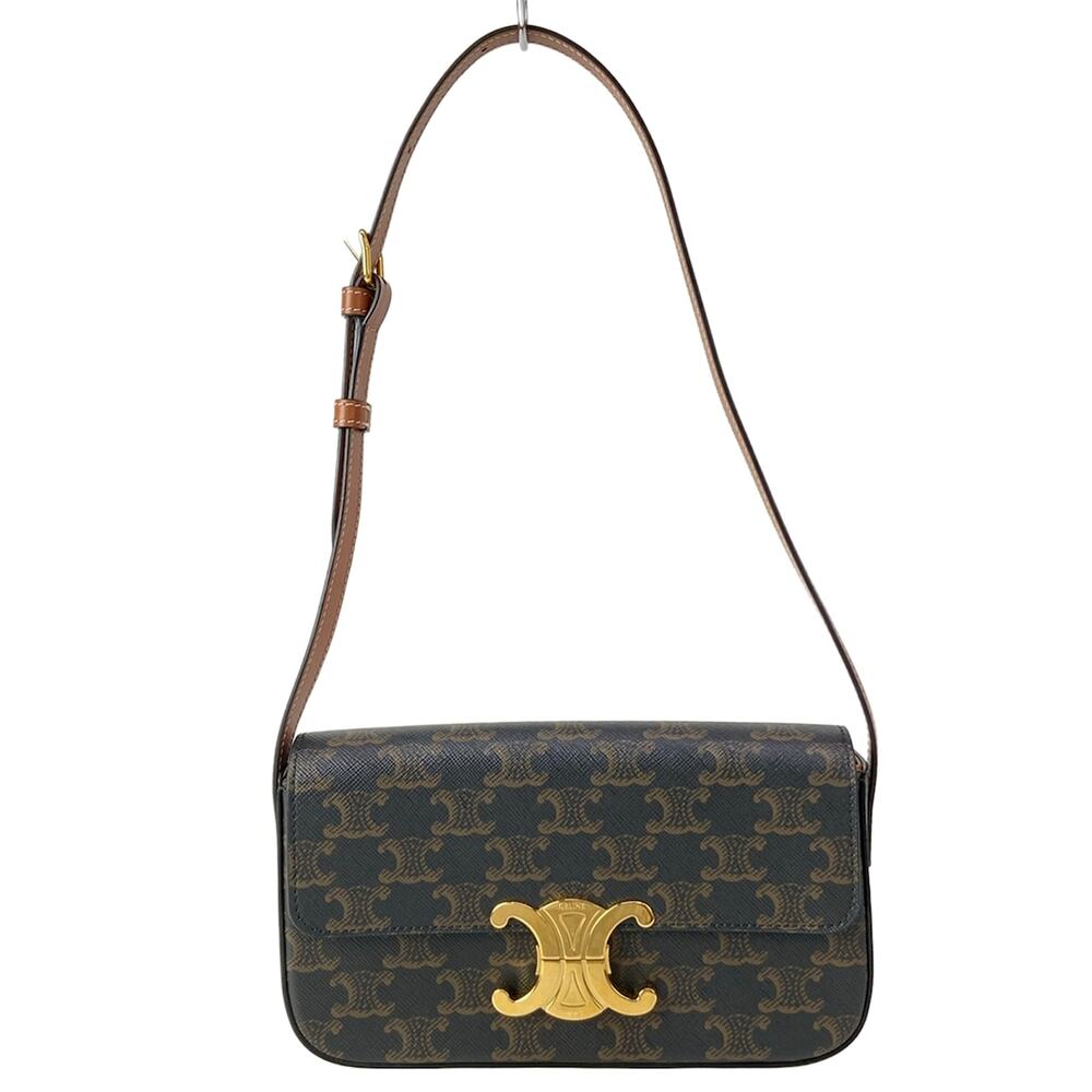 Celine Shoulder Bag Claude,Triomphe Canvas Shoulder Bag Tan(Black, Brown)